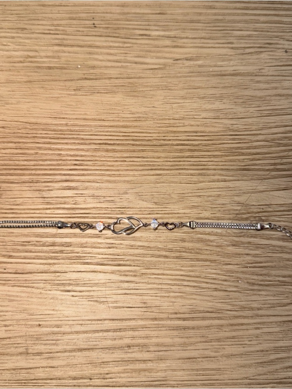 Lovely Two Hearts Cubic Zirconia Silver Bracelet New